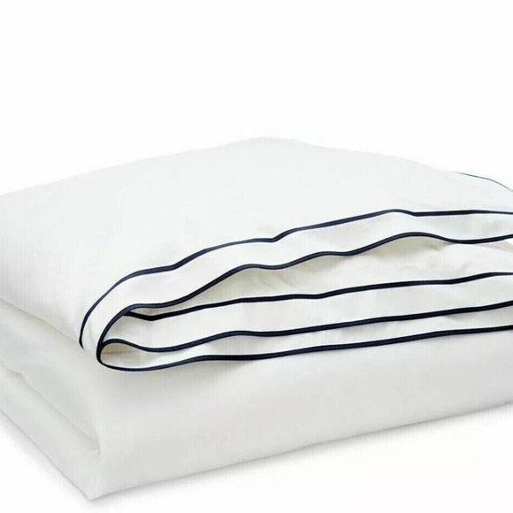 Ralph Lauren Spencer Border Sateen KING Duvet Cover WHITE NAVY - Picture 5 of 8
